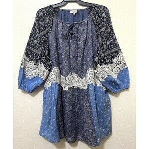LOFT Precious Sapphire Lace Paisley Tie Mini Pocket Dress Patchwork Boho LP NWT